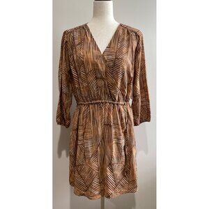 Time and Tru Wrap Waist A-Line Dress Womens M Brown Geometric Pattern Rayon